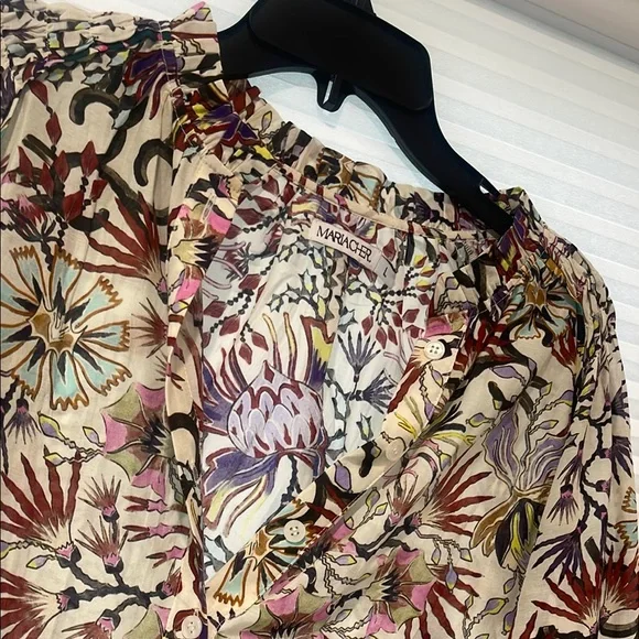 MariaCher Brown Tan Graphic Relaxed Blouse - Picture 5 of 5